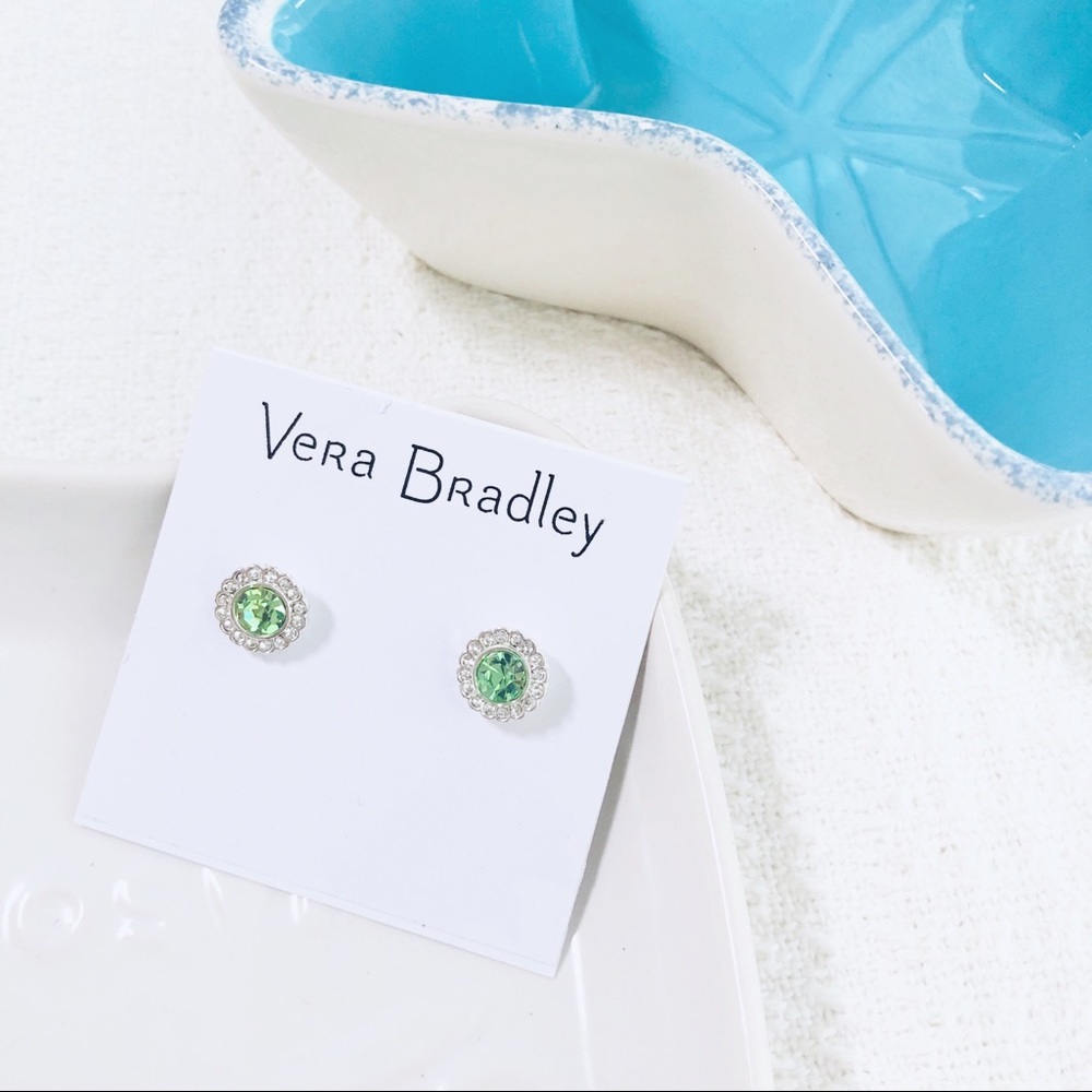🟣 Vera Bradley | Pavè Circle Green Glass Earrings - Picture 2 of 4
